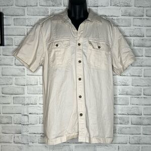 Banana Republic Ivory Short Sleeve Button Down Cotton Shirt Size Large